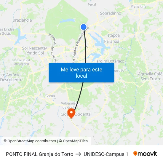 PONTO FINAL Granja do Torto to UNIDESC-Campus 1 map
