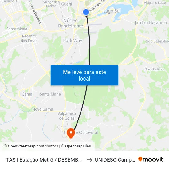 TAS | Estação Metrô / DESEMBARQUE to UNIDESC-Campus 1 map