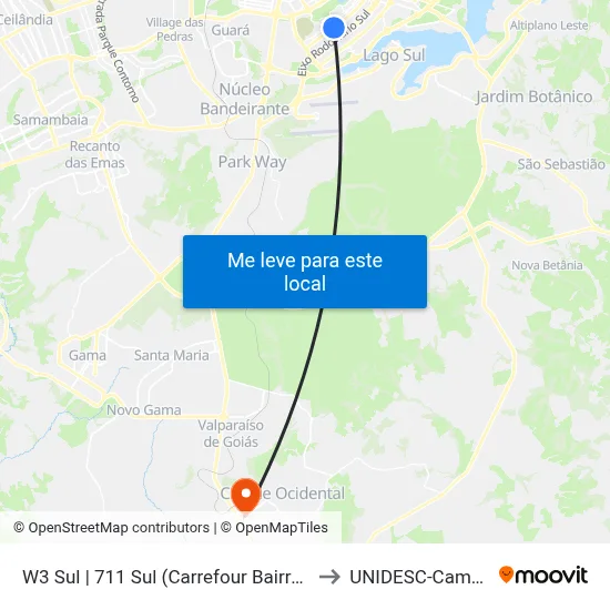 W3 Sul | 711 Sul (Carrefour Bairro / UPIS) to UNIDESC-Campus 1 map
