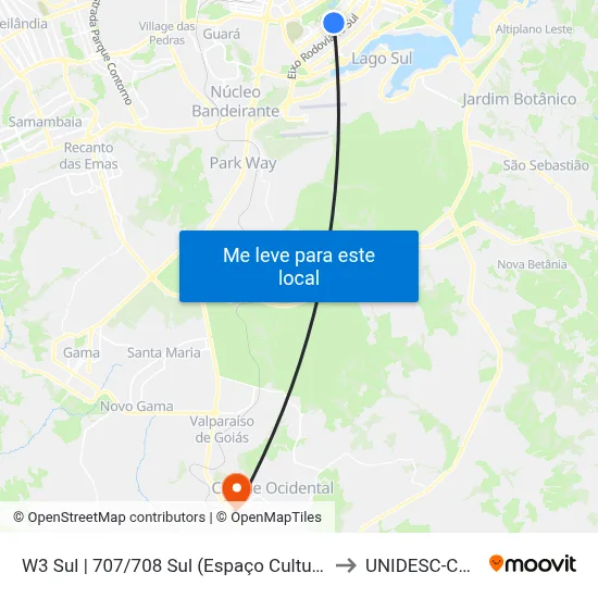 W3 Sul | 707/708 Sul (Espaço Cultural Renato Russo) to UNIDESC-Campus 1 map