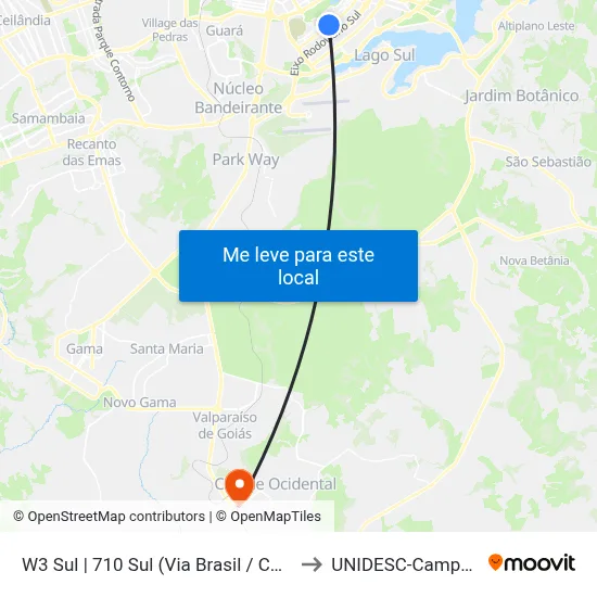 W3 Sul | 710 Sul (Via Brasil / CASEB) to UNIDESC-Campus 1 map