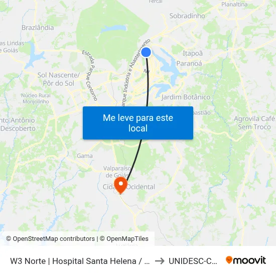 W3 Norte | Hospital Santa Helena / Santa Lúcia Norte to UNIDESC-Campus 1 map