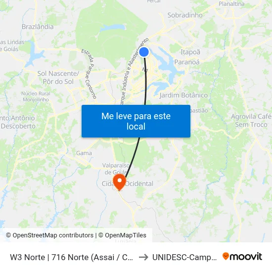 W3 Norte | 716 Norte (Assai / Cobasi) to UNIDESC-Campus 1 map