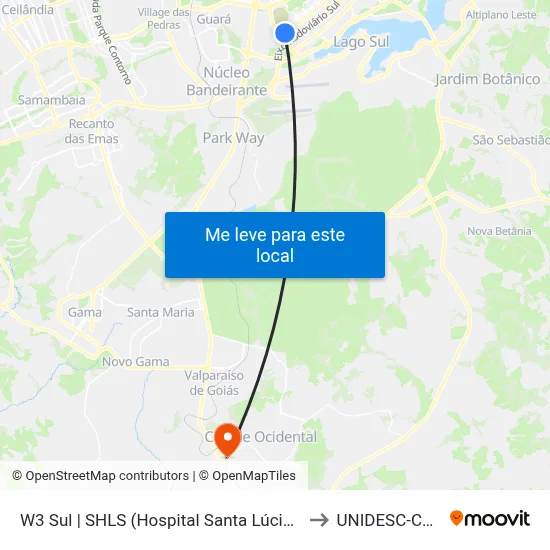 W3 Sul | SHLS (Hospital Santa Lúcia / Pão de Açúcar) to UNIDESC-Campus 1 map