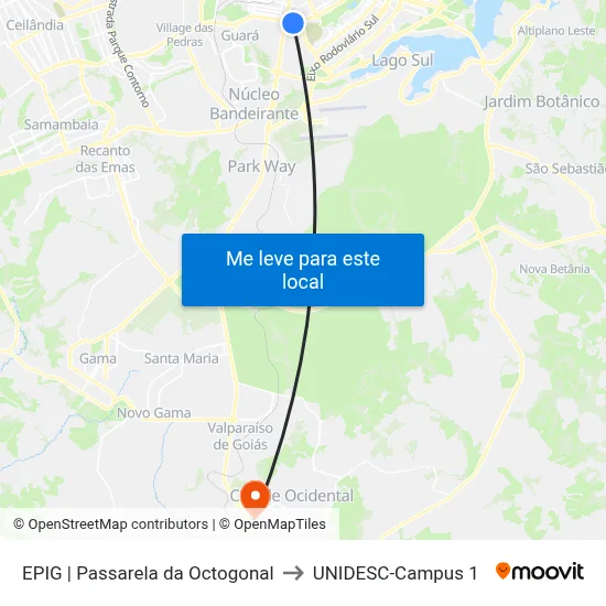 EPIG | Passarela da Octogonal to UNIDESC-Campus 1 map