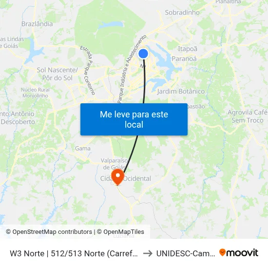 W3 Norte | 512/513 Norte (Carrefour Bairro) to UNIDESC-Campus 1 map