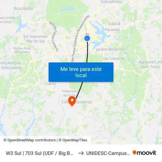 W3 Sul | 703 Sul (UDF / Big Box) to UNIDESC-Campus 1 map