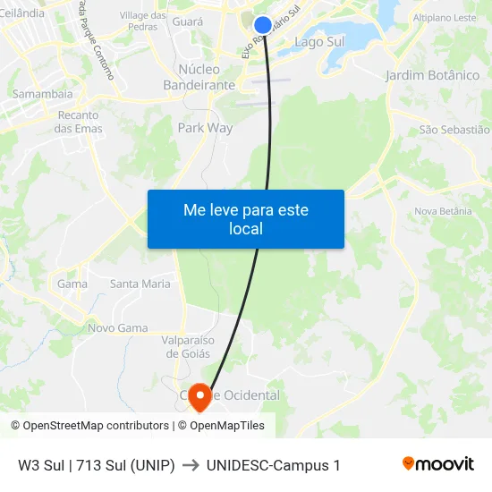 W3 Sul | 713 Sul (UNIP) to UNIDESC-Campus 1 map