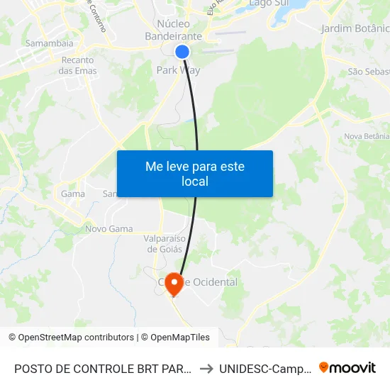 POSTO DE CONTROLE BRT PARK WAY to UNIDESC-Campus 1 map
