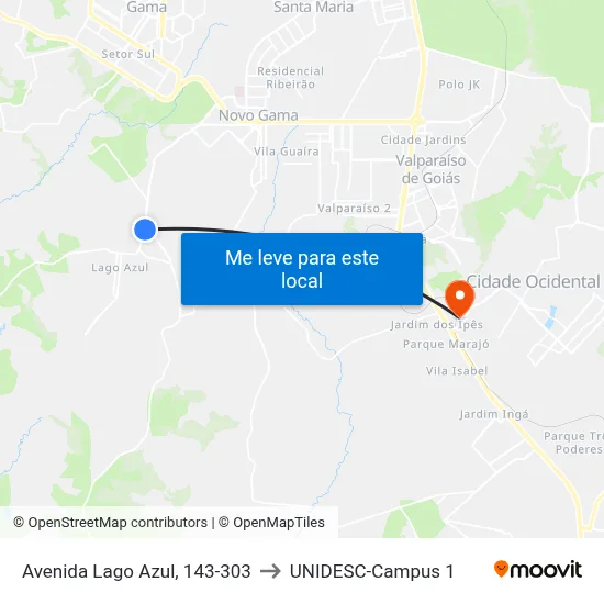 Avenida Lago Azul, 143-303 to UNIDESC-Campus 1 map