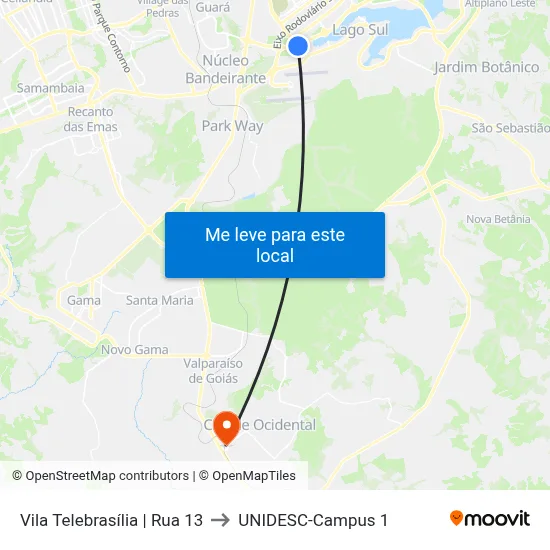 Vila Telebrasília | Rua 13 to UNIDESC-Campus 1 map