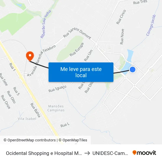 Ocidental Shopping e Hospital Municipal to UNIDESC-Campus 1 map