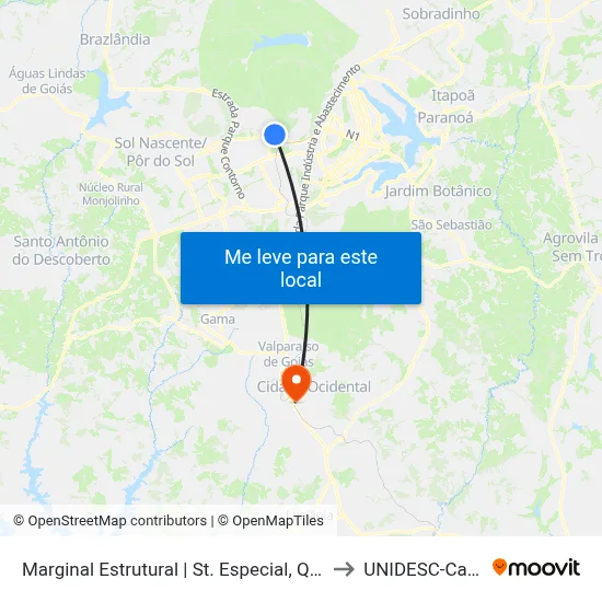 Marginal Estrutural | St. Especial, Qd. 1 (Passarela) to UNIDESC-Campus 1 map