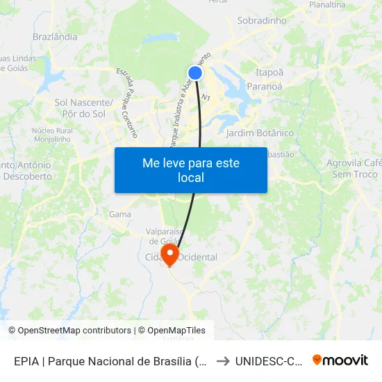 EPIA | Parque Nacional de Brasília (Portão de Serviços) to UNIDESC-Campus 1 map
