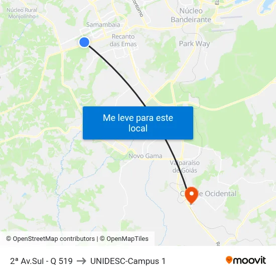 2ª Av.Sul - Q 519 to UNIDESC-Campus 1 map