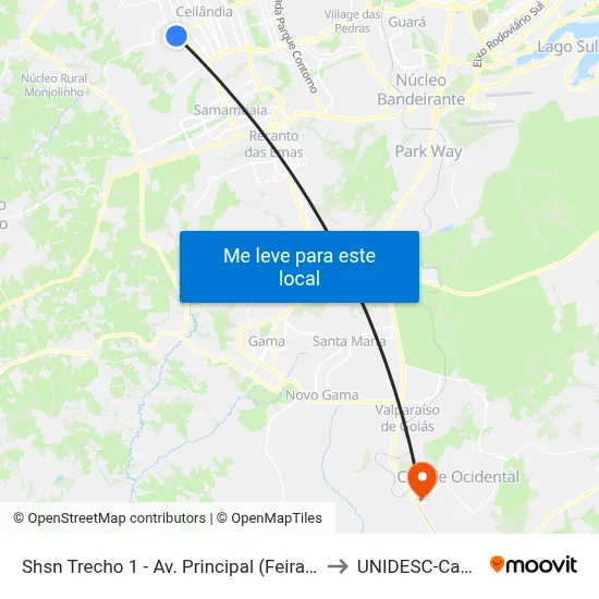 Shsn Trecho 1 - Av. Principal (Feira Do Produtor) to UNIDESC-Campus 1 map