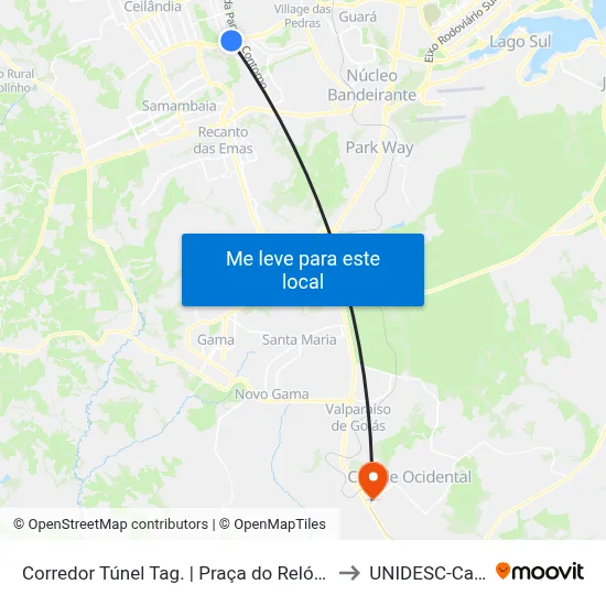 Corredor Túnel Tag. | Praça do Relógio (Sentido BSB) to UNIDESC-Campus 1 map