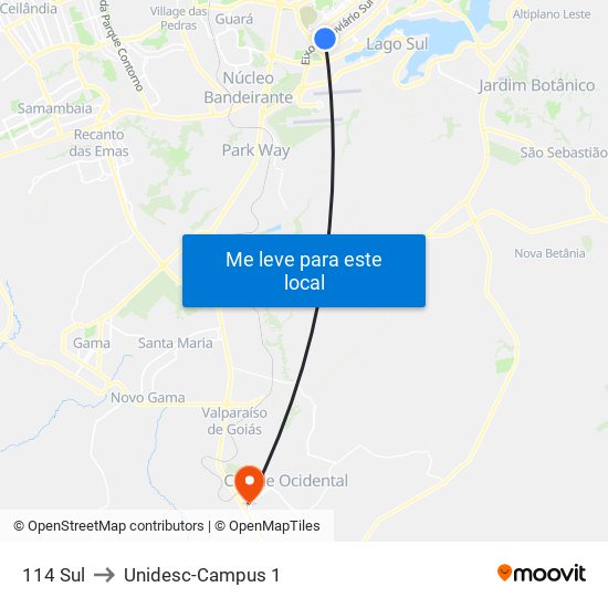 114 Sul to Unidesc-Campus 1 map