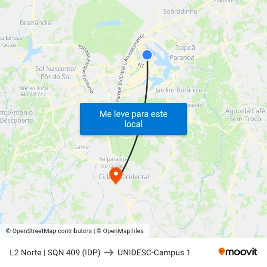 L2 Norte | SQN 409 (IDP) to UNIDESC-Campus 1 map