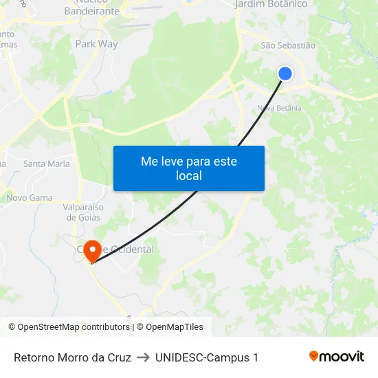 Retorno Morro da Cruz to UNIDESC-Campus 1 map
