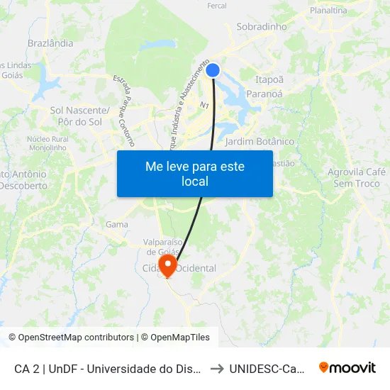 CA 2 | UnDF - Universidade do Distrito Federal to UNIDESC-Campus 1 map