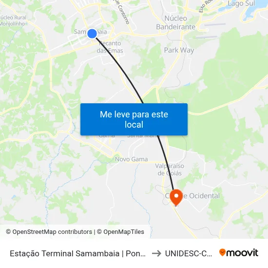 Estação Terminal Samambaia | Ponto Final Linha 206.2 to UNIDESC-Campus 1 map
