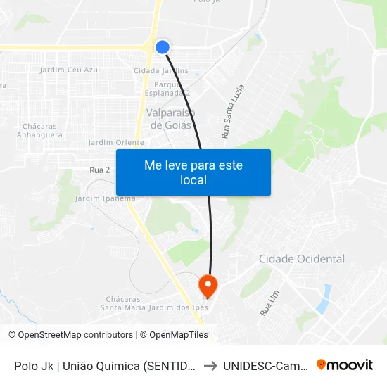 Polo Jk | União Química (SENTIDO GAMA) to UNIDESC-Campus 1 map