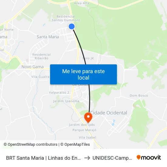 BRT Santa Maria | Linhas do Entorno to UNIDESC-Campus 1 map