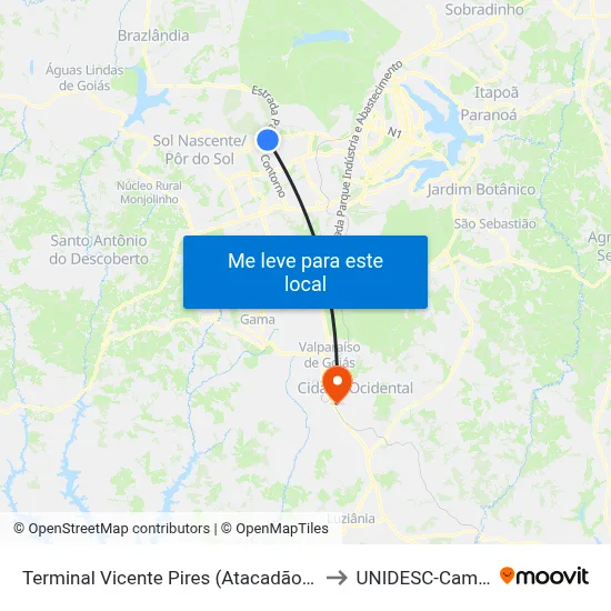 Terminal Vicente Pires (Atacadão Dia A Dia) to UNIDESC-Campus 1 map