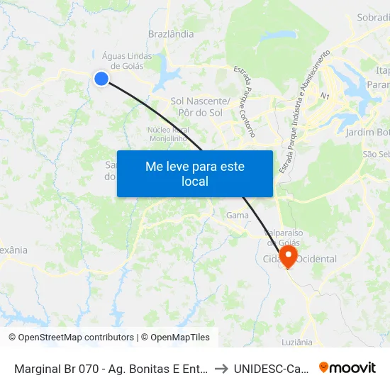 Marginal Br 070 - Ag. Bonitas E Entrada P/ Chiola to UNIDESC-Campus 1 map