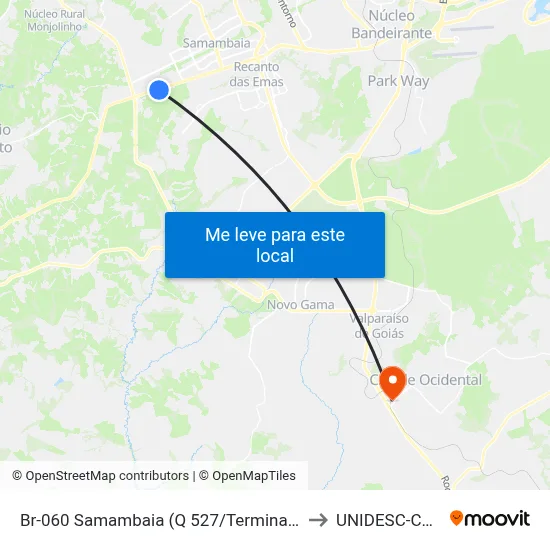 Br-060 Samambaia (Q 527/Terminal Samambaia Sul) to UNIDESC-Campus 1 map