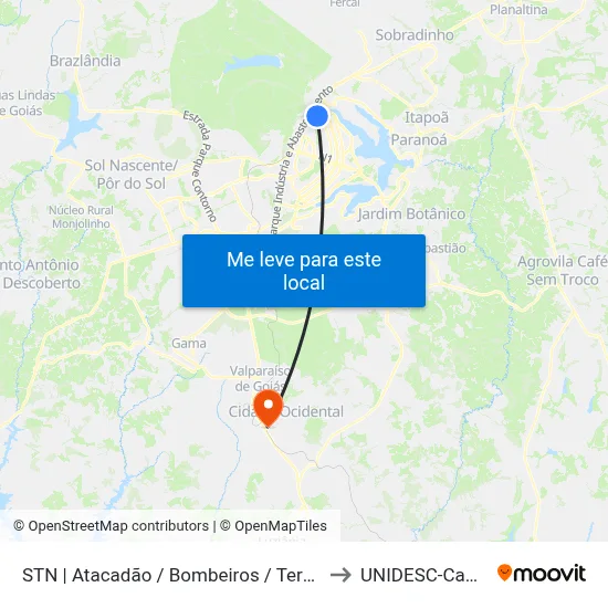 STN | Atacadão / Bombeiros / Term. Asa Norte to UNIDESC-Campus 1 map