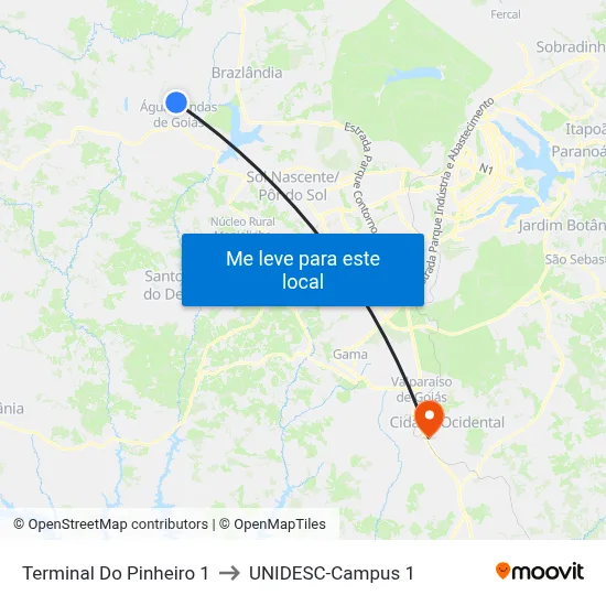 Terminal Do Pinheiro 1 to UNIDESC-Campus 1 map