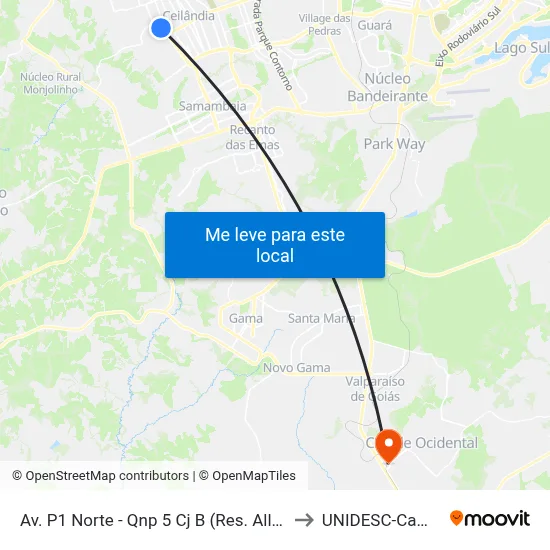Av. P1 Norte - Qnp 5 Cj B (Res. Allegro/Sesc) to UNIDESC-Campus 1 map