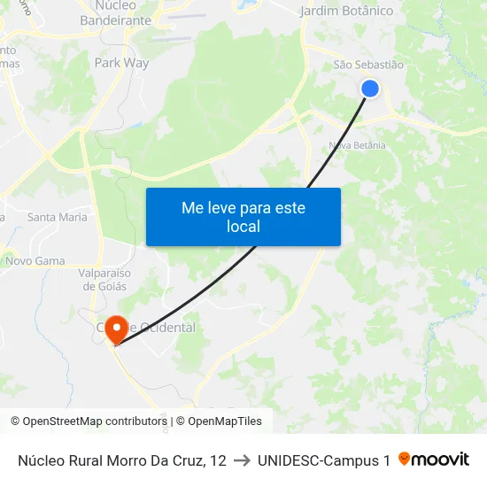 Núcleo Rural Morro Da Cruz, 12 to UNIDESC-Campus 1 map