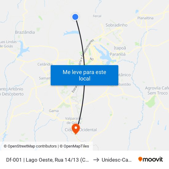 Df-001 | Lago Oeste, Rua 14/13 (Comercial 13) to Unidesc-Campus 1 map