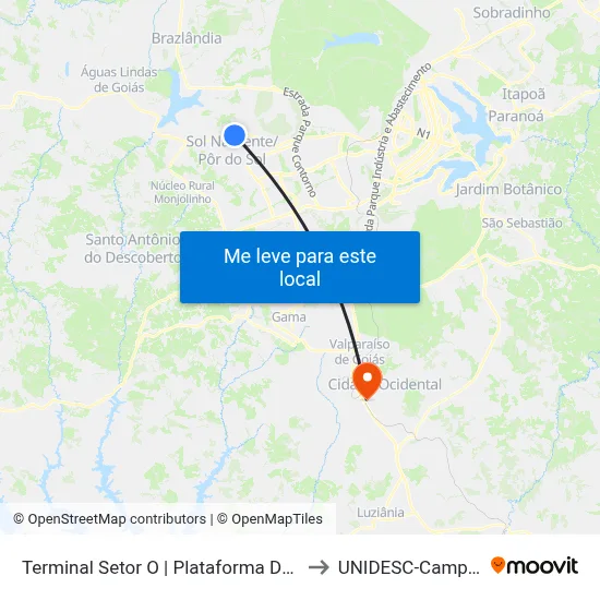 Terminal Setor O | Plataforma Dourada to UNIDESC-Campus 1 map