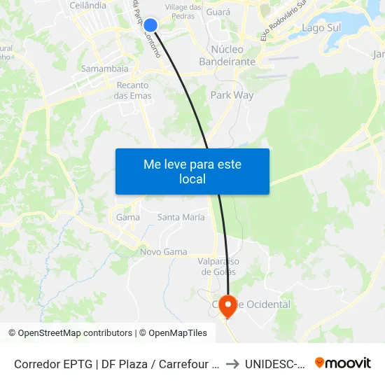 Corredor EPTG | DF Plaza / Carrefour / Sam's Club (Sentido BSB) to UNIDESC-Campus 1 map