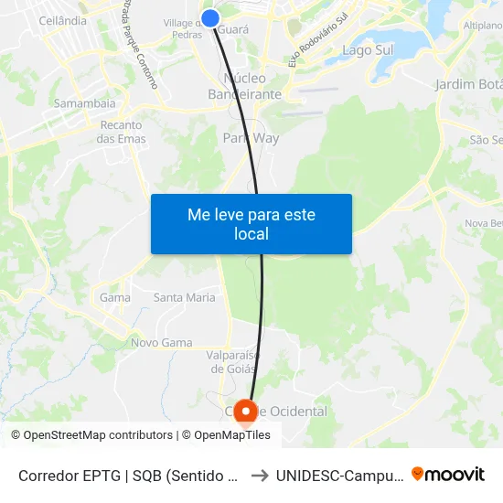 Corredor EPTG | SQB (Sentido BSB) to UNIDESC-Campus 1 map
