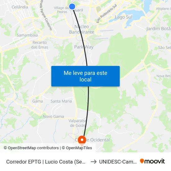 Corredor EPTG | Lucio Costa (Sentido Tag.) to UNIDESC-Campus 1 map