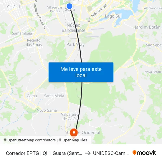 Corredor EPTG | Qi 1 Guara (Sentido Tag.) to UNIDESC-Campus 1 map