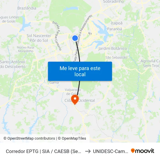 Corredor EPTG | SIA / CAESB (Sentido BSB) to UNIDESC-Campus 1 map