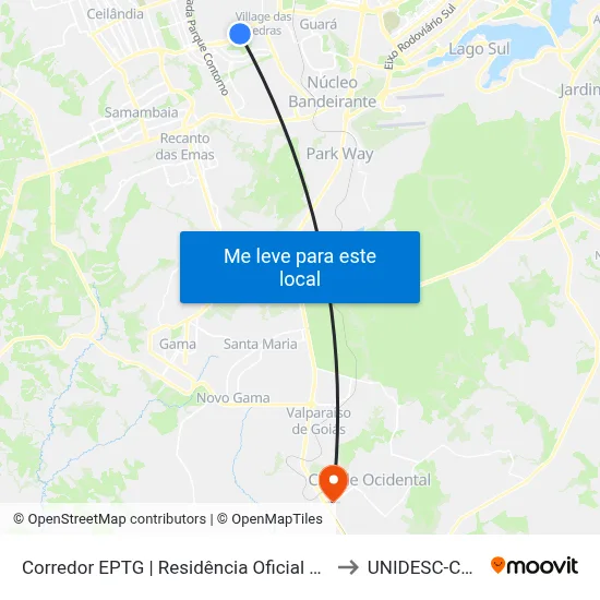 Corredor EPTG | Residência Oficial GDF (Sentido BSB) to UNIDESC-Campus 1 map