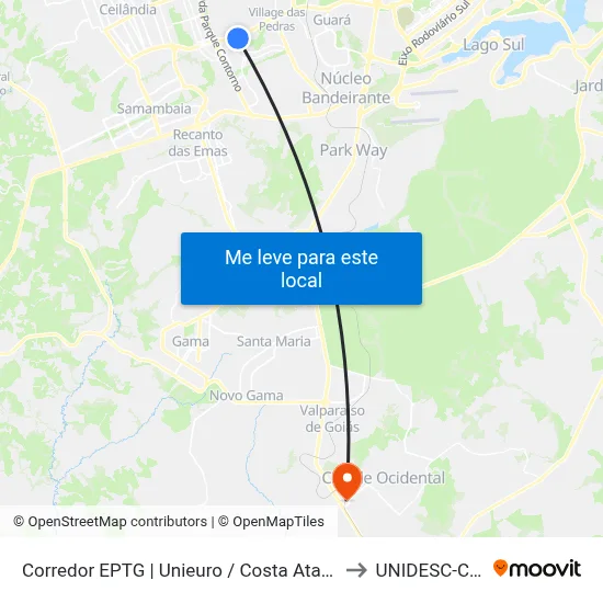 Corredor EPTG | Unieuro / Costa Atacadista (Sentido BSB) to UNIDESC-Campus 1 map