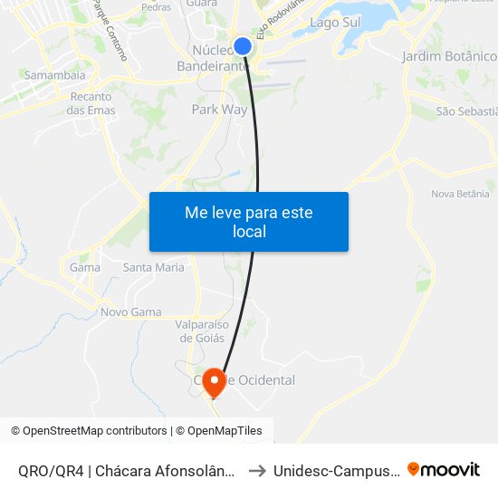 QRO/QR4 | Chácara Afonsolândia to Unidesc-Campus 1 map