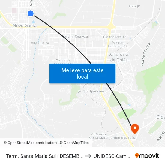 Term. Santa Maria Sul | DESEMBARQUE to UNIDESC-Campus 1 map