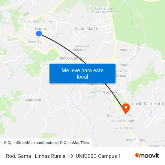 Rod. Gama | Linhas Rurais to UNIDESC-Campus 1 map
