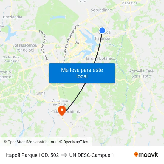 Itapoã Parque | QD. 502 to UNIDESC-Campus 1 map