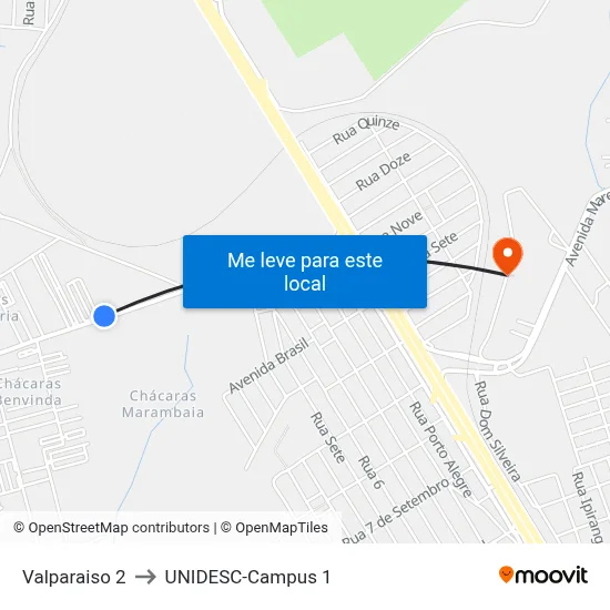 Valparaiso 2 to UNIDESC-Campus 1 map