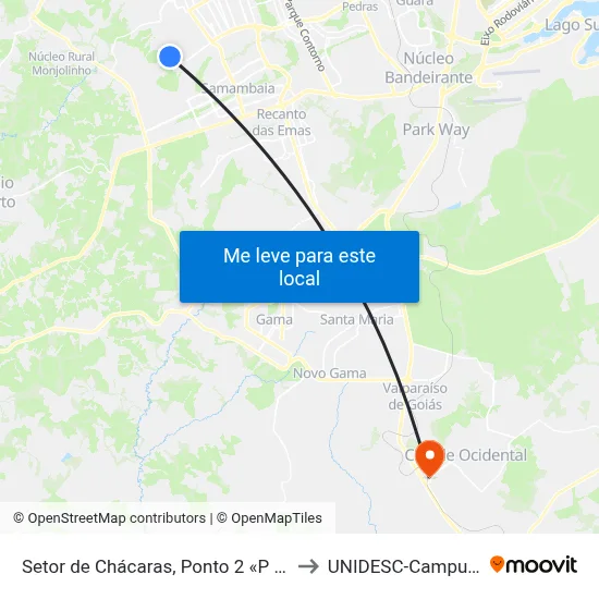 Setor de Chácaras, Ponto 2 «P Sul« to UNIDESC-Campus 1 map